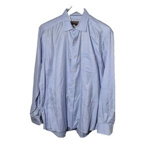 Johnston &‎ Murphy Shirt Mens L Blue Check Flip Cuff Long Sleeve Button Up